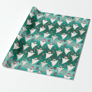 Ghost Gothic Wrapping Paper met groen kerstcadeau Cadeaupapier