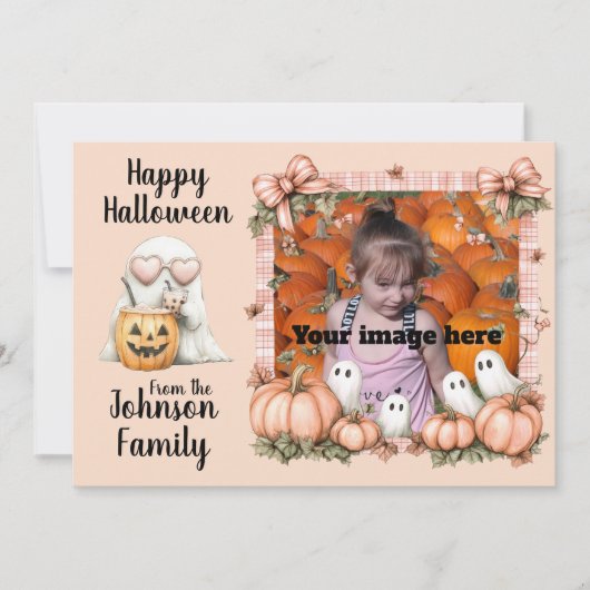 Ghost Greetings in Pink Plaid Feestdagenkaart (Voorkant)