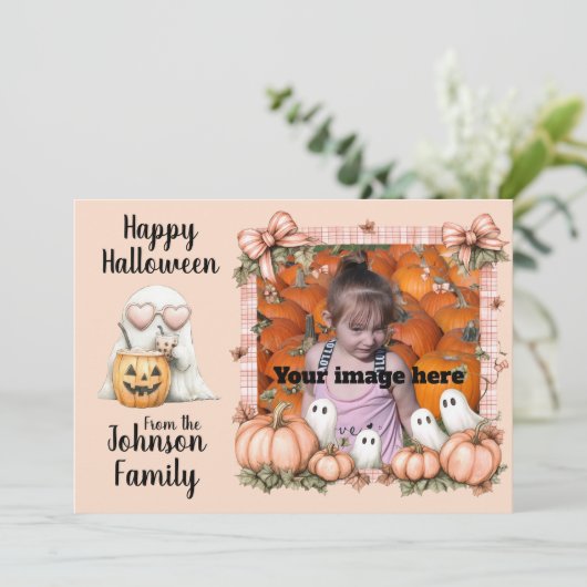 Ghost Greetings in Pink Plaid Feestdagenkaart (Staand voorkant)