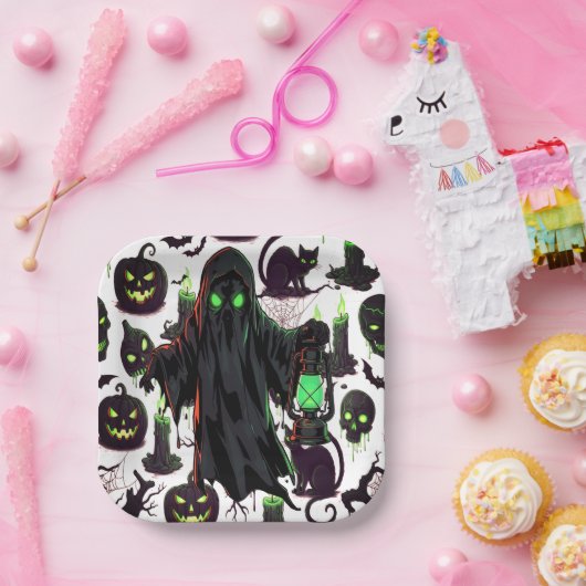 Ghost Halloween Black Papieren Bordje (Feest)