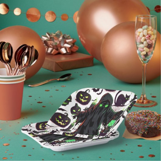 Ghost Halloween Black Papieren Bordje (Multi)