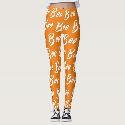 Ghost Halloween Black White oranje boo Leggings (Voorkant)