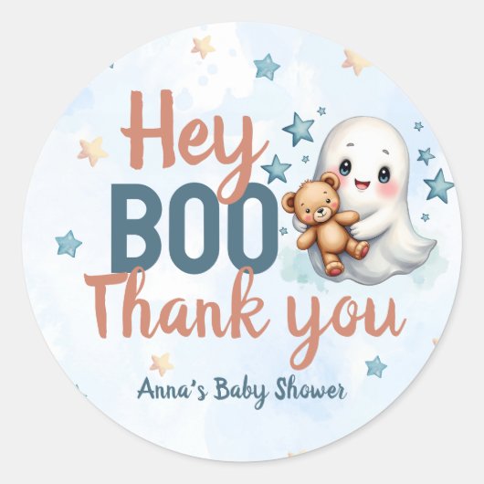 Ghost Halloween Boy Baby shower Custom Bedankt Ronde Sticker (Voorkant)