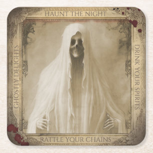 Ghost Halloween Creepy Vierkante Kartonnen Onderzetter