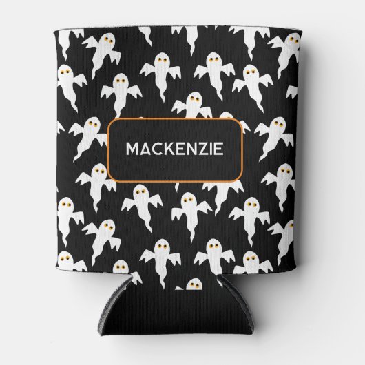 Ghost Halloween gepersonaliseerd zwart en wit Blikjeskoeler (Voorkant)