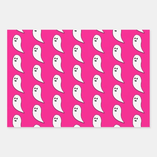 Ghost Halloween heet roze wit schattig patroon Inpakpapier Vel (Voorkant)
