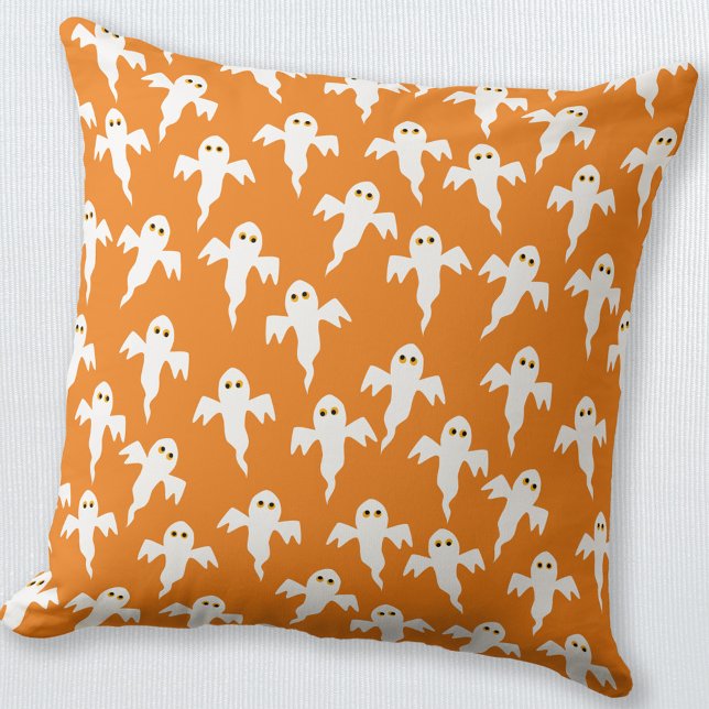 Ghost Halloween Sinaasappel Kussen (Fun little ghosts orange and white throw pillow, perfect for Halloween decor)