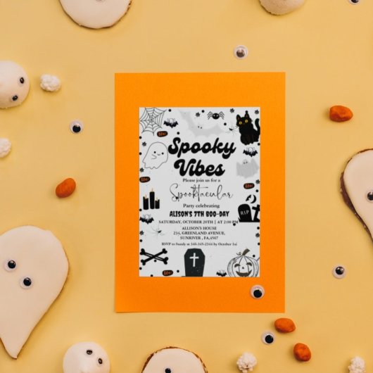 Ghost Halloween Spooky Vibes Retro Groovy Verjaard Kaart