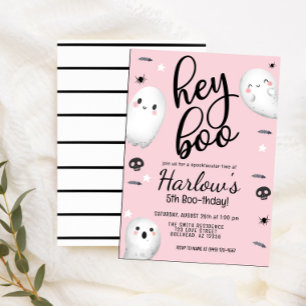Ghost Hey Boo Pastel Roze Halloween Verjaardag Kaart