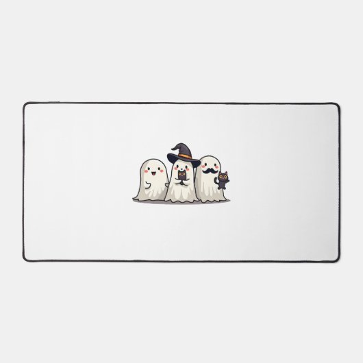 Ghost Holding Black Cat Funny Halloween Cat Lovers Bureaumat (Voorkant)