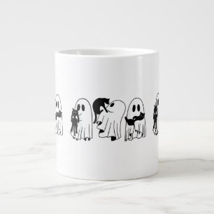 Ghost Holding Black Cat Funny Halloween Cat Lovers Extra Grote Beker