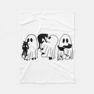 Ghost Holding Black Cat Funny Halloween Cat Lovers Fleece Deken