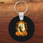 Ghost Holding Black Cat Halloween Pumpkins Autumn Sleutelhanger (Voorkant)
