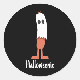 Ghost Hot Dog Halloweenie Kostuum Fun Food Hallowe Ronde Sticker