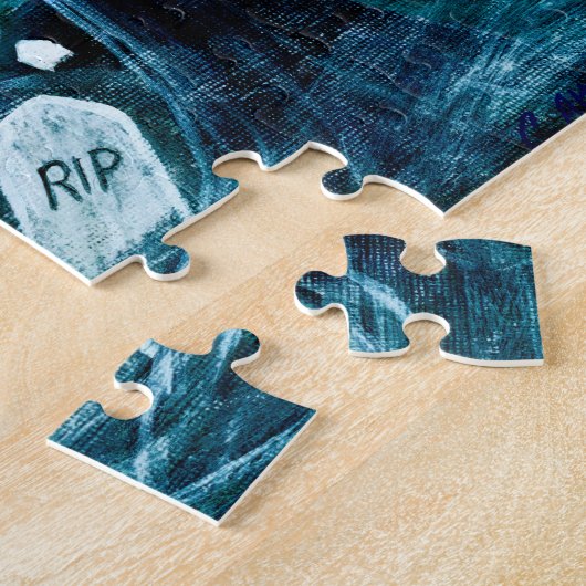 Ghost in een begraafplaats Halloween puzzel Legpuzzel (Zijkant)