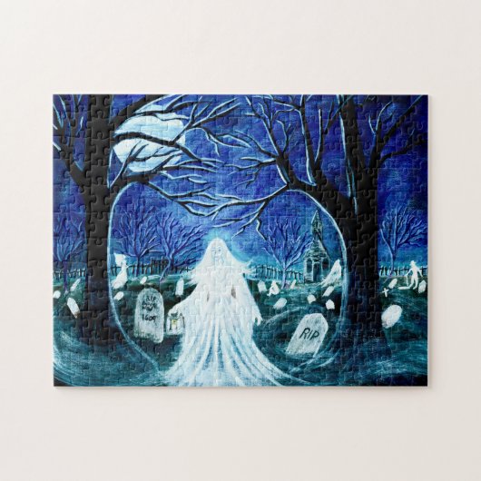 Ghost in een begraafplaats Halloween puzzel Legpuzzel (Horizontaal)