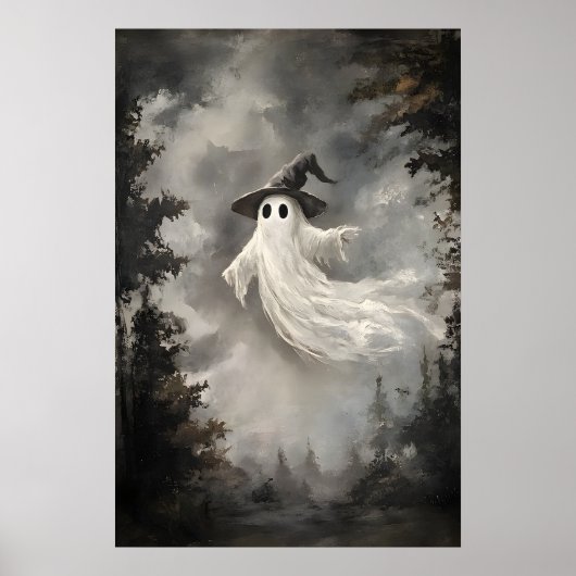 Ghost In Fall Forest Print, Ghost Whimsical Dark Poster (Voorkant)