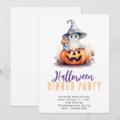 Ghost in Grey Witches Pet Halloween Dinner Party Kaart (Voorkant / Achterkant)