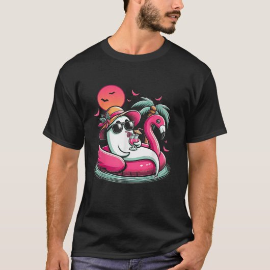 Ghost In Lifebuoy Flamingo On A Pool Float Summer  T-shirt (Voorkant)