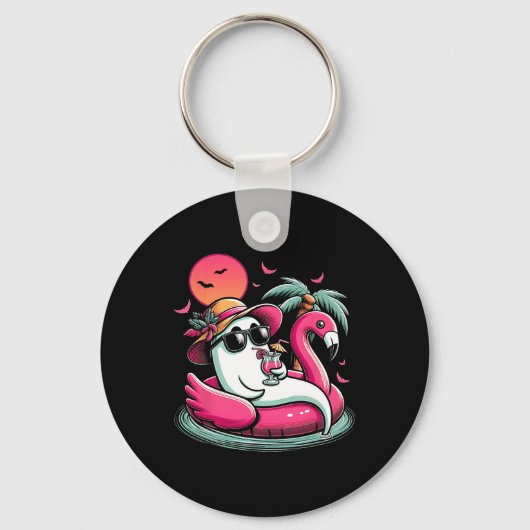 Ghost in Lifebuoy Flamingo op een zwembad Float Su Sleutelhanger (Voorkant)