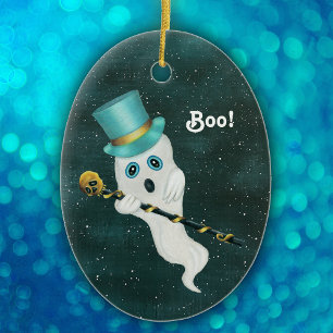 Ghost in Sterrennacht Sky Top Hat Skull Keramisch Ornament