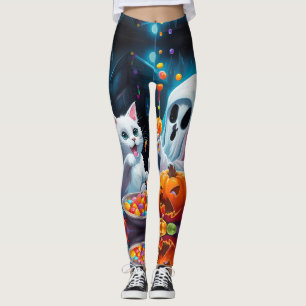 Ghost Kitten Pompoen Snoep Halloween Leggings