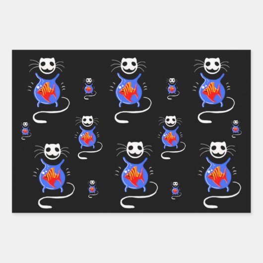 Ghost Kitty Cat Wrapping Paper Sheet Set (Voorkant)