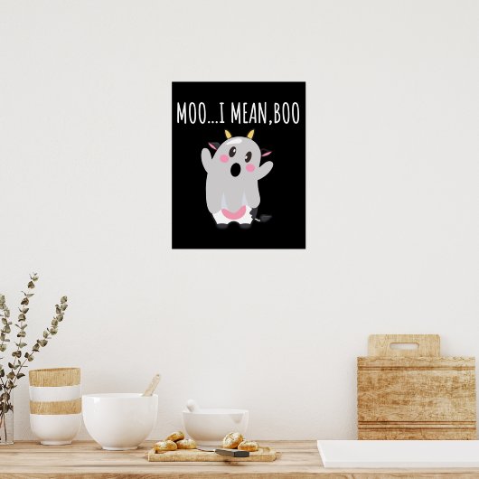 Ghost Koe Moo I Mean Boo Halloween Gift Poster (Keuken)
