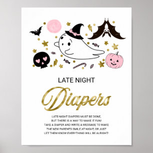 Ghost Late Night Diapers Baby shower Game Sign Poster