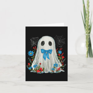 Ghost met blauwe strik Coquette en bloemen Hallowe Kaart