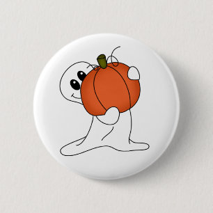 Ghost met Oranje pompoen Ronde Button 5,7 Cm