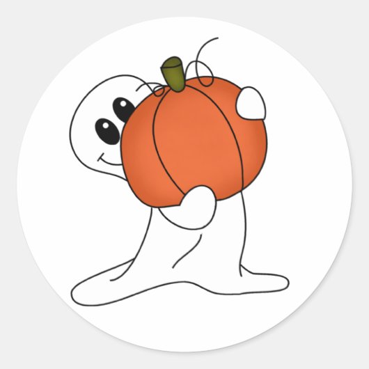 Ghost met Oranje pompoen Ronde Sticker (Voorkant)