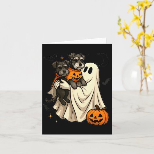 Ghost Miniature Schnauzer Dog Halloween Kaart (Gele Bloem)