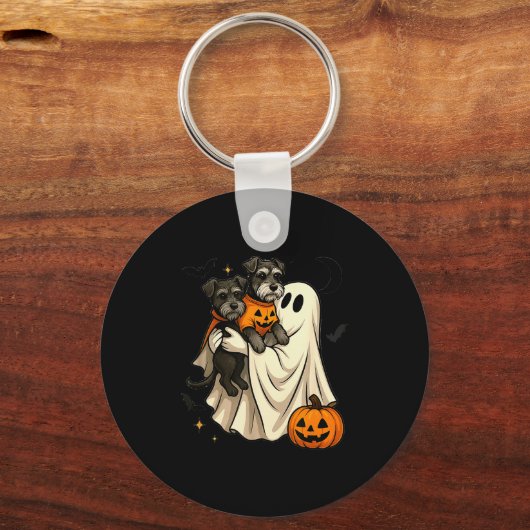Ghost Miniature Schnauzer Dog Halloween Sleutelhanger (Voorkant)