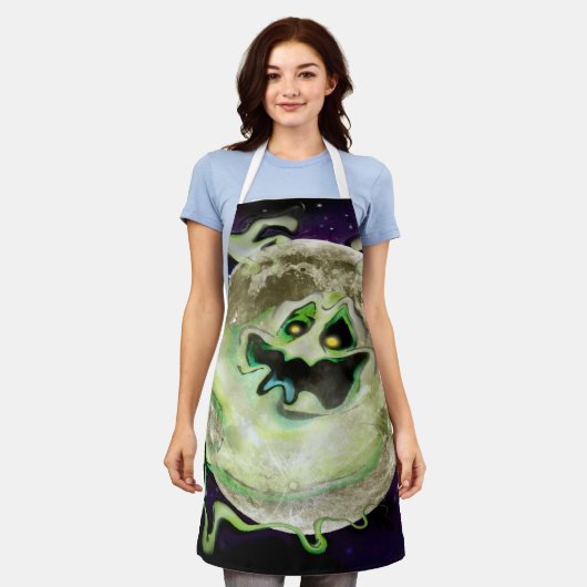 Ghost Moon Halloween Apron Schort (Gedragen)