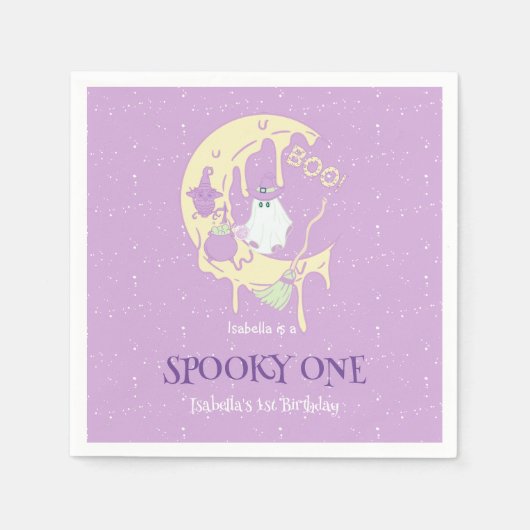 Ghost Moon Schattige Spooky One Halloween 1e Verja Servet (Voorkant)