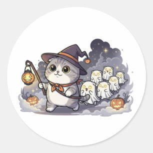 Ghost Parade Fold - Schotse Fold Cat Leading Ronde Sticker