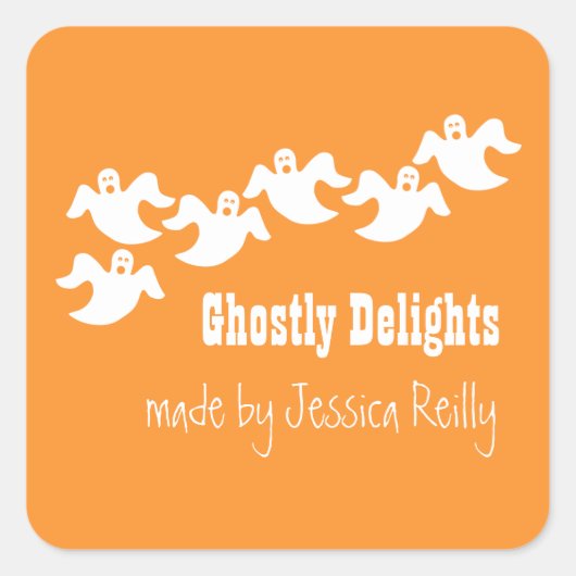 Ghost Party Halloween Baking Stickers, Oranje Vierkante Sticker (Voorkant)