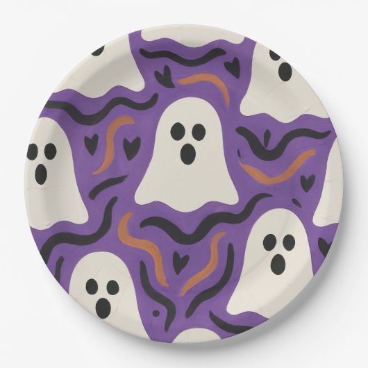 Ghost Pattern Halloween Papieren Bordje (Voorkant)