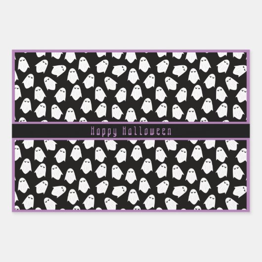 Ghost Pattern Happy Halloween Aangepaste tekst Inpakpapier Vel (Voorkant 3)