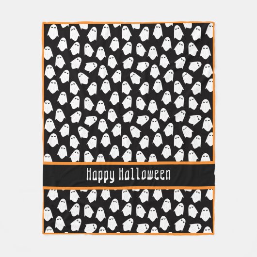 Ghost Pattern Happy Halloween Zwart Sinaasappel Pl Fleece Deken (Voorkant)