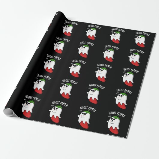 Ghost Pepper Funny Chili Pun Dark BG Cadeaupapier (Uitgerold)