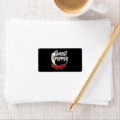 Ghost Pepper Funny Spicy Hot Halloween Ghost Peppe Etiket (Insitu)