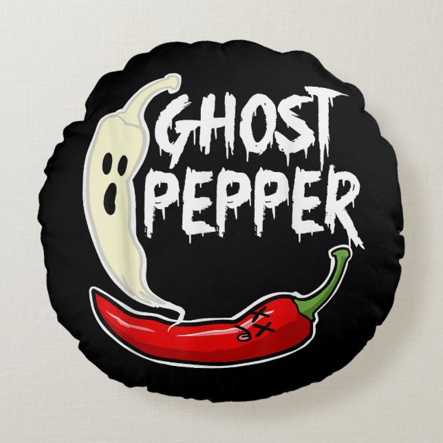 Ghost Pepper Funny Spicy Hot Halloween Ghost Peppe Rond Kussen (Voorkant)