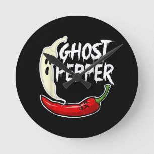 Ghost Pepper Funny Spicy Hot Halloween Ghost Peppe Ronde Klok