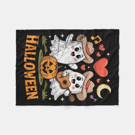 Ghost Playing Guitar For Halloween Lovers Fleece Deken (Voorkant (Horizontaal))
