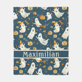 Ghost Pumpkin Falling verlaat Blauwgroen Fleece Deken