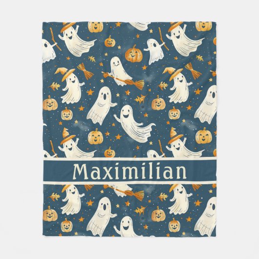 Ghost Pumpkin Falling verlaat Blauwgroen Fleece Deken (Voorkant)