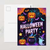 Ghost & Pumpkin Halloween Party Invite Briefkaart (Voorkant / Achterkant)