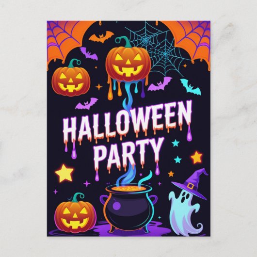 Ghost & Pumpkin Halloween Party Invite Briefkaart (Voorkant)